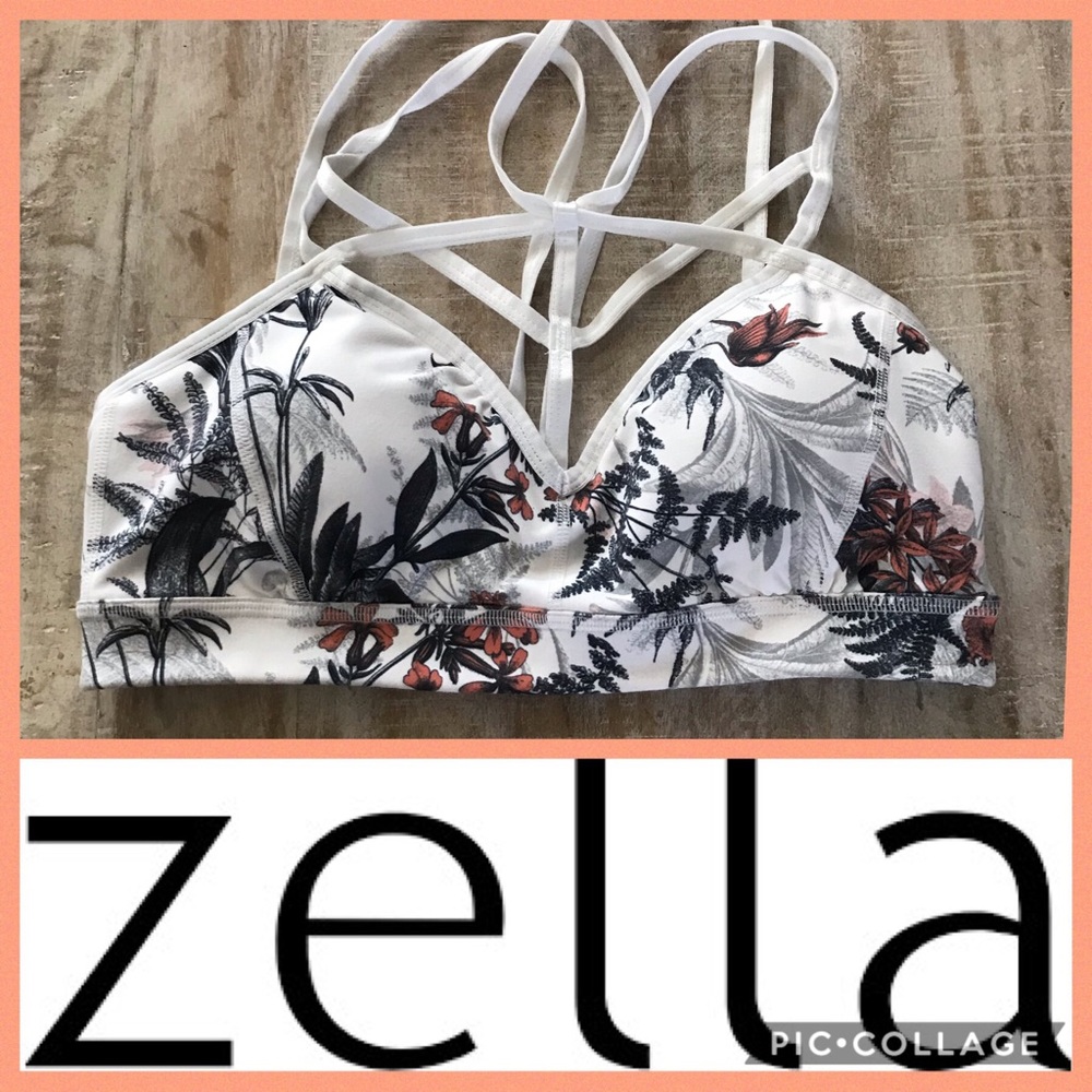 Zella Floral Print Cage Style Sports Bra {White} M - Picture 1 of 8